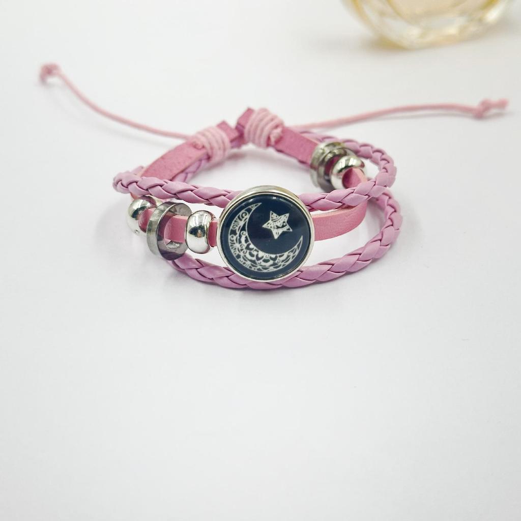 Luminous Sun & Moon Time Gem Unisex Vintage Leather & Beaded Bracelet