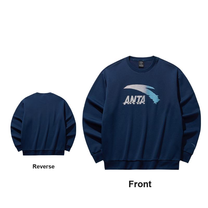 Anta Big Logo Casual Fashion Sports Versatile Campus Commuting Loose Comfortable Fleece Thick Warm Pullover Round Neck Sweatshirt 952548702-7