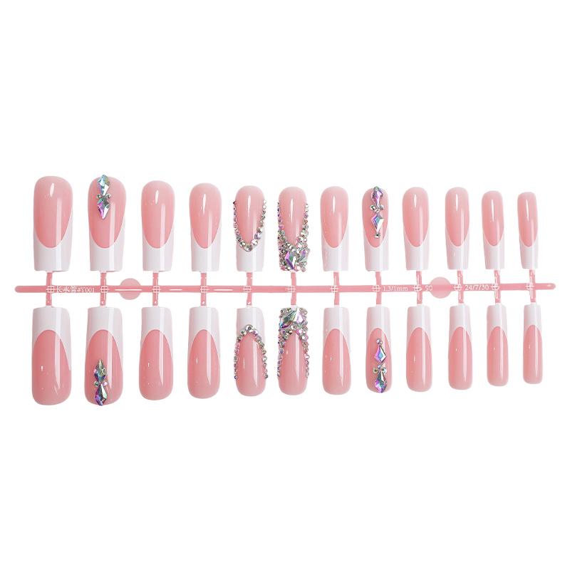 

French Rhinestone Long Press-On Nails – Women s Removable Nail Art