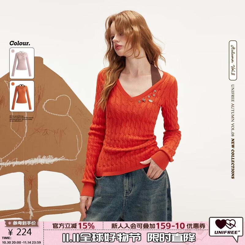 UNIFREE Women s V-Neck Twist Knit Slim Fit Sweater S