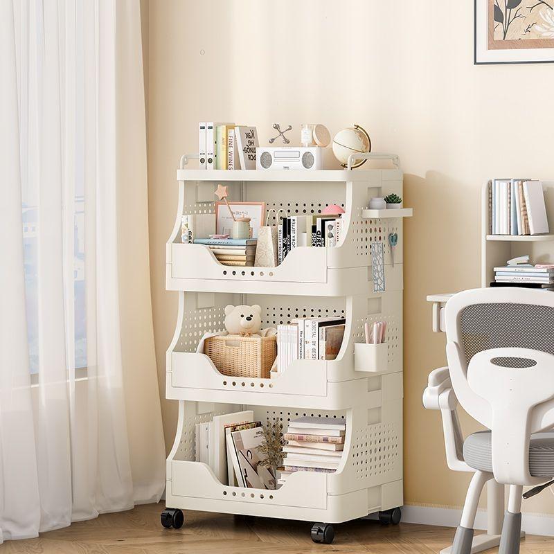 Foldable Pegboard Storage Rack - No Assembly, Small Trolley Bookshelf for Home, Floor, & Snack Storage