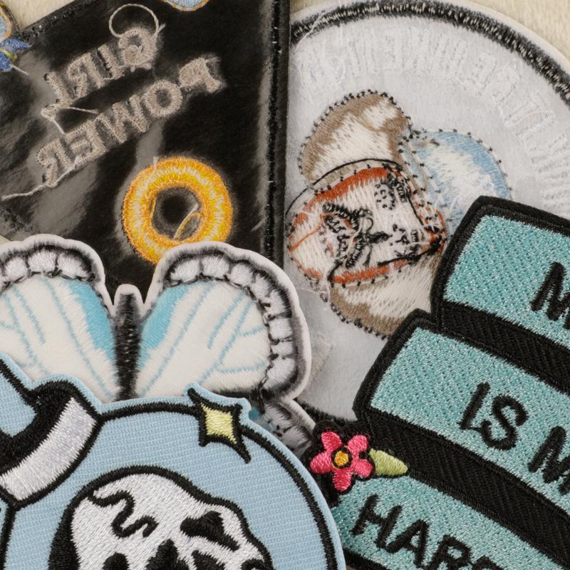 Embroidery Label Cloth Logo Badge Logo Embroidery Sticker Butterfly English Adhesive-backed Patch Sticker Clothing Accessories Cloth Sticker