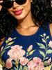 Botanical Iris Floral Sleeveless Bodycon Mini Dress, Round Neck Slim Fit Casual Vacation Cover-Up