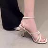 Women's Fashion Lace-Up Round Toe Peep Toe High Heels Summer New Cross Strap Versatile Strap Stiletto Sandal