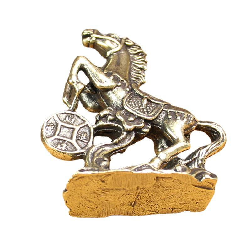 Antique Solid Brass & Copper Horse Figurine: Wealth-Attracting Desktop Ornament