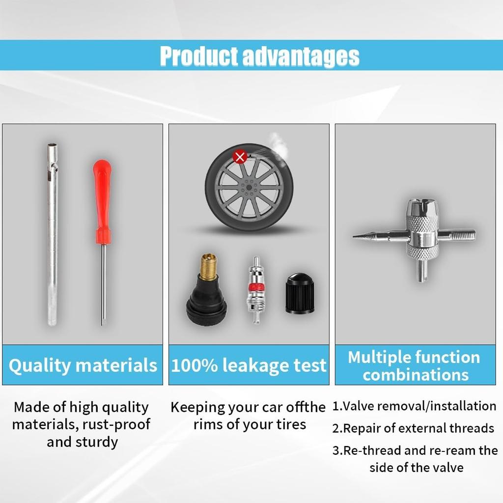 Tire Valve Stem Puller taller Tool Kit, 6 Pcs Snap-in Valve Stems & 15PCS