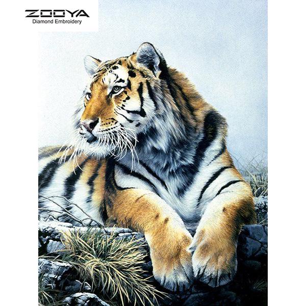 

ZOOYA 3D Алмазная вышивка Картина Вышивка крестом Круглый горный хрусталь Картина Животное Тигр