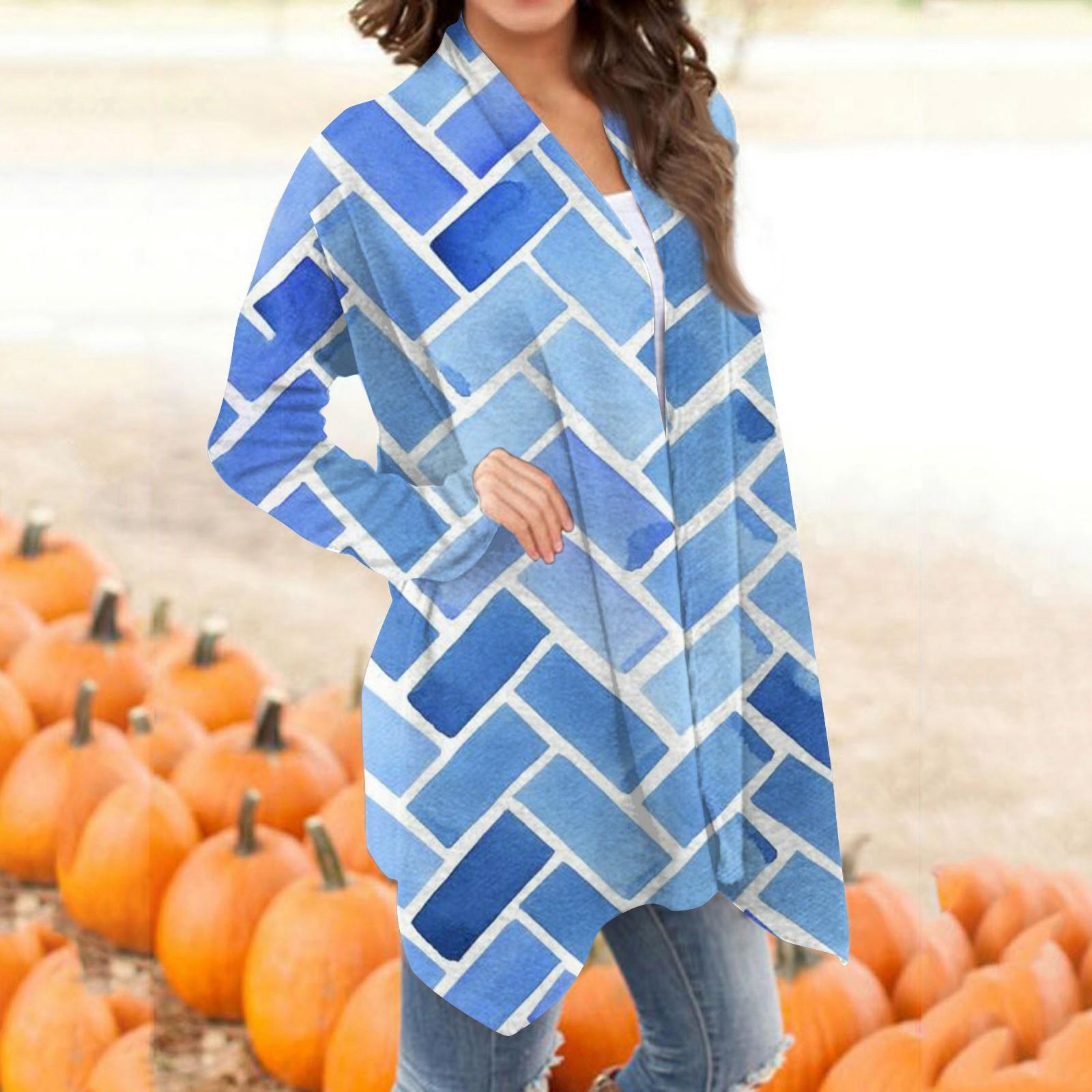 

Женский модный повседневный кардиган средней длины с ретро-принтом L синий