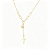 Eight-Pointed Star Clavicle Necklace with Rhinestone Tassel and Cross Pendant in Stainless Steel