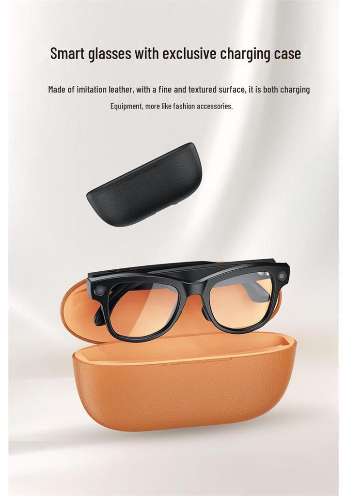 M02 Ultra Smart Glasses with HD 800W Pixel Camera and AI Translation, with Charging Case In Black