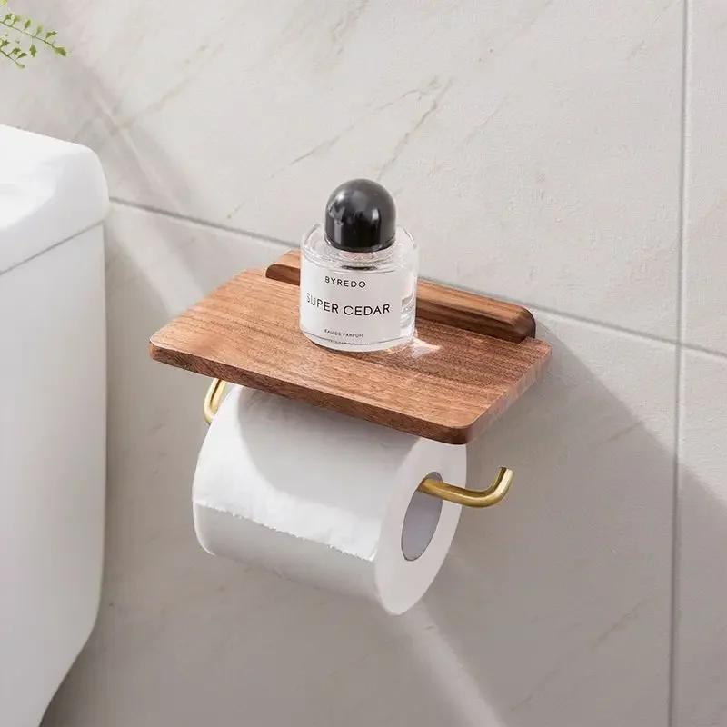 1 Pc Stainless Steel Black Walnut Tissue Holder Wall Mounted Tissue Holder Punching Installation Toilet Bathroom Accessories