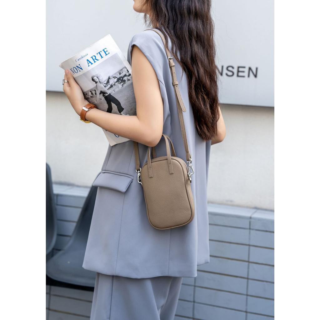 Kuskinn Skulderveske Allsidig Kvinnelig Student Søt Dame Rombe Messenger Skinnveske Praktisk Nøkkelkort Mobiltelefonveske