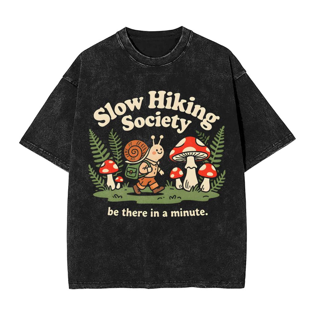 Sloth Hiking Team T Shirts Hip Hop Washed Short Sleeve Oversize Tshirts Vintage For Men Women Tops Streetwear Printed Tees