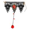 Bracelet Chaîne de Main Bague Rose Dentelle Noire Gothique Bijoux de Fête d'Halloween