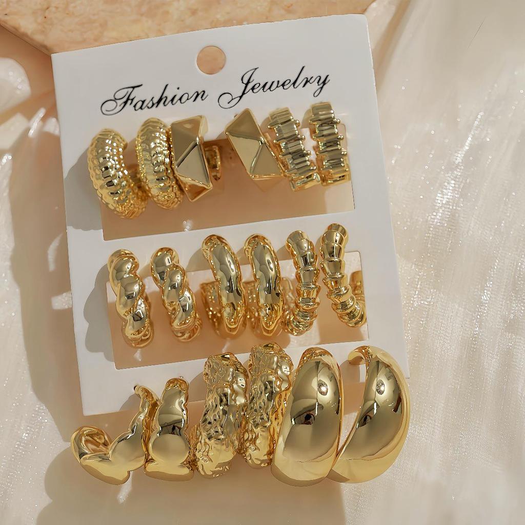 Cross-border Creative Geometric C-shaped Twist Ribbed Earring Set