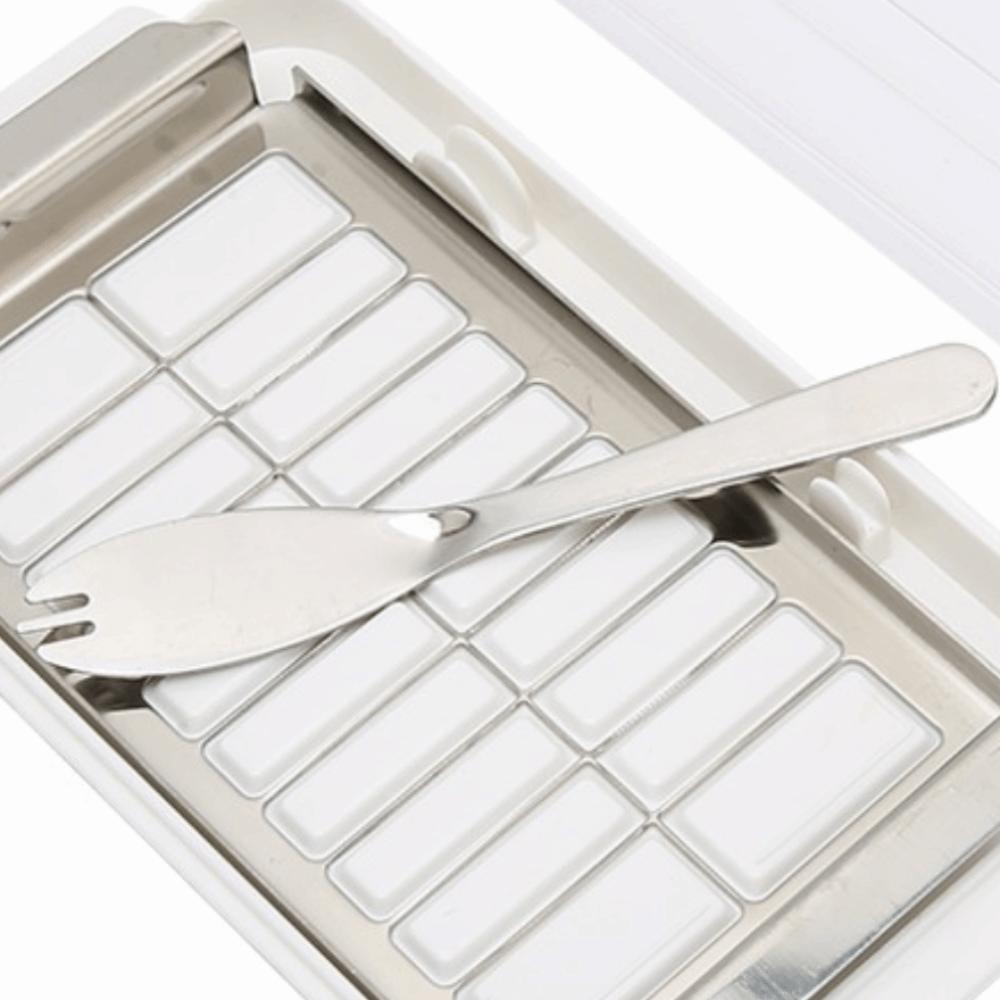 2 in 1 Design Butter Slicer Cutter Stainless Steel Cheese Storage Box  Restaurant Use белый