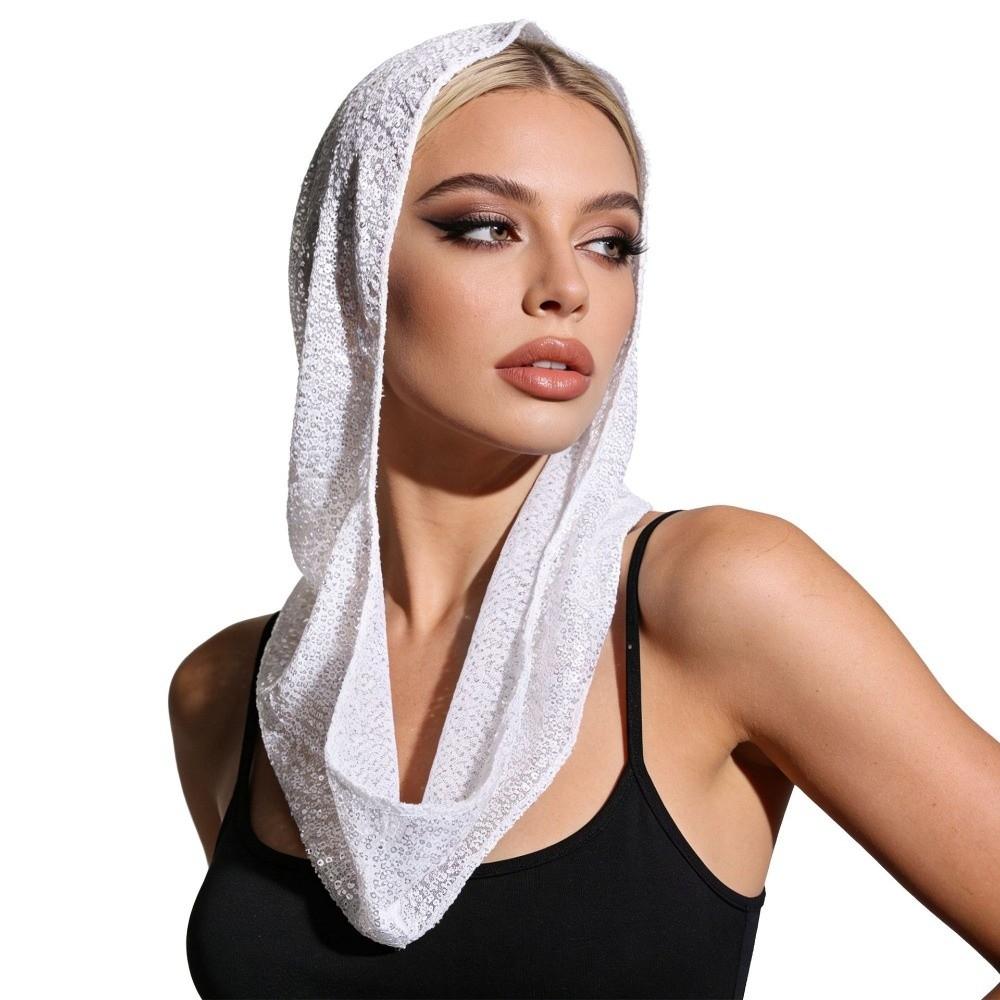Lace Sequin Hooded Headscarf Breathable Lace Head Cover New Pullover Hat Costume Accessories