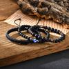 3pcs Devid Eye Beaded Bracelet for Men,Black Color Layers Leather Wristband,Birthday Anniversary Gift