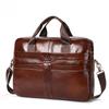 Brand Men's Handbag 100% Leather Briefcase Large Capacity 14 Inch Laptop Bag Casual Shoulder Crossbody Bag Messenger Bag