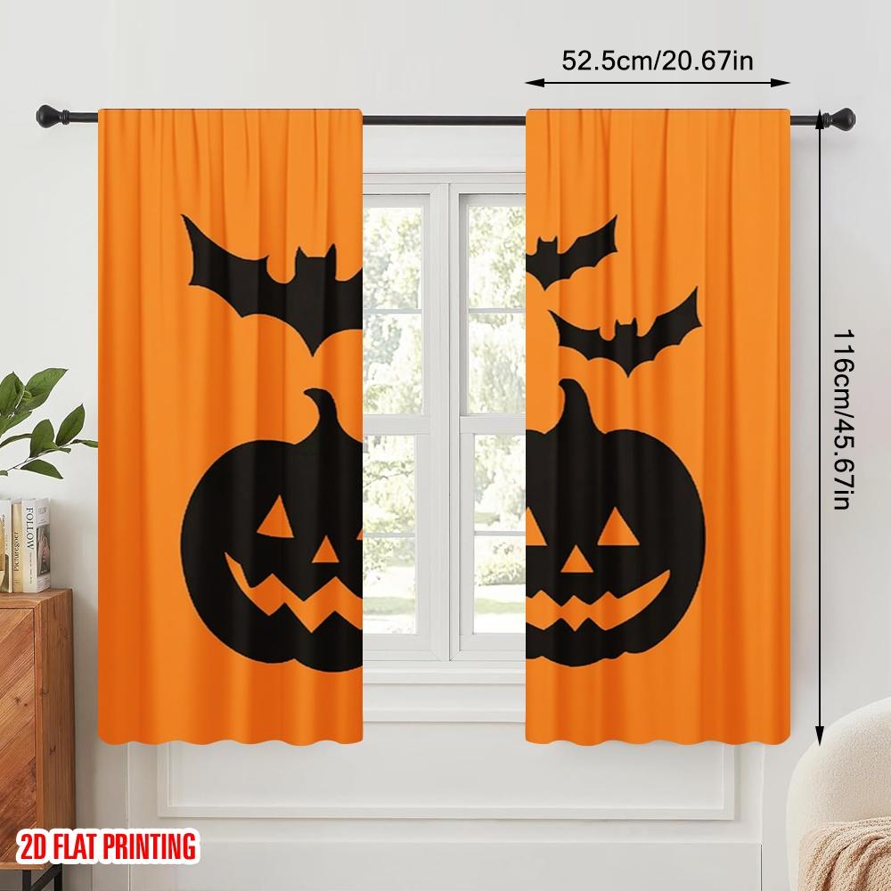 2pcs,2D Plane Printing Curtains Halloween Pumpkin (11) Polyester Woven (without Rod) All Seasons Ldeal for Season Home Decor for