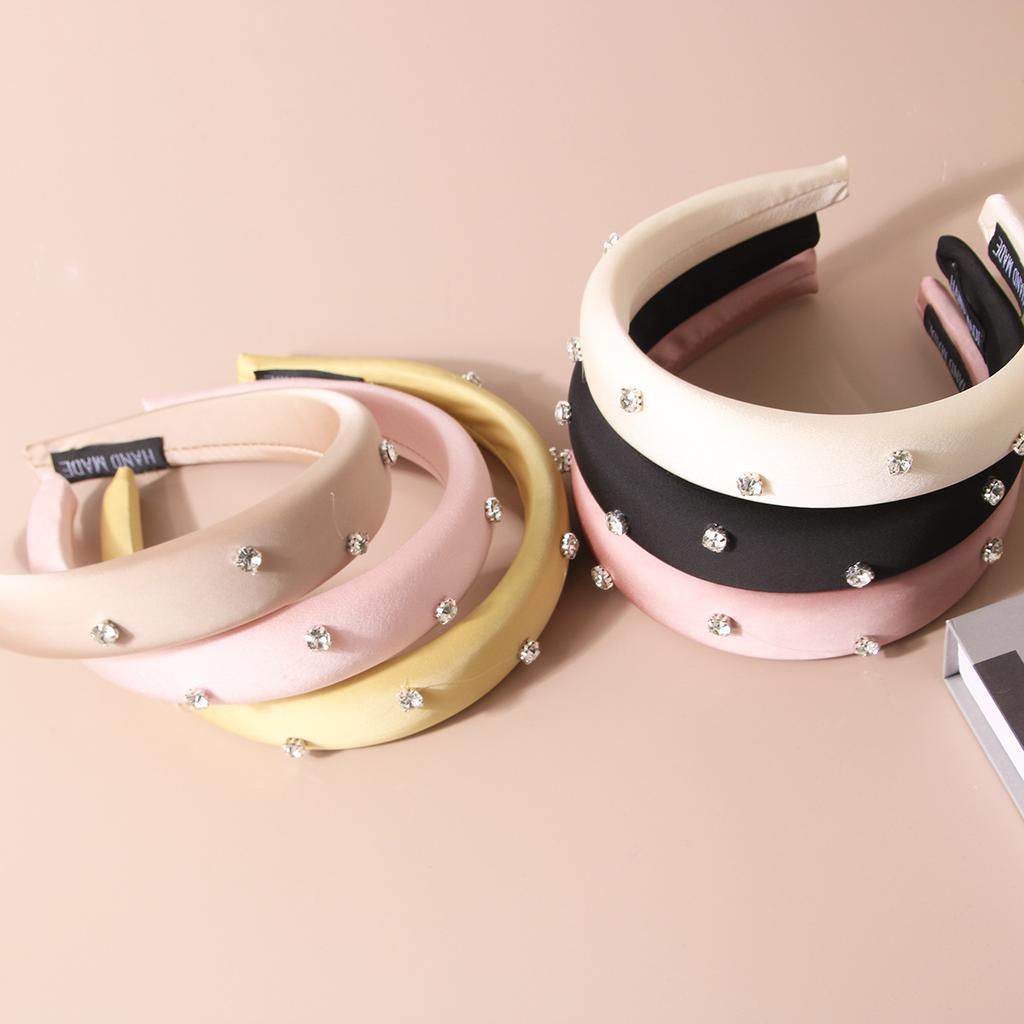 Luxury Rhinestone Sponge Headband for Women High Fluffy Solid Color Hairband Fashion Elegant Hair Accessories Japan/Korean Style