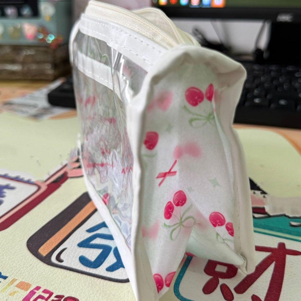 Transparent Pen Bags Cute Cherry Stationery Bag Cartoon Triangle Pencil Bag  School Supplies