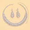 3pcs Classical Luxury All Diamond Hollow Exaggerated Bridal Necklace Earring Set Elegant Banquet Party Women Fashion Accessories
