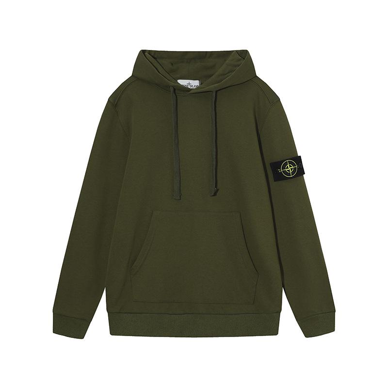 Stone Island Unisex Classic Solid Color Badge Hoodie Sweatshirt