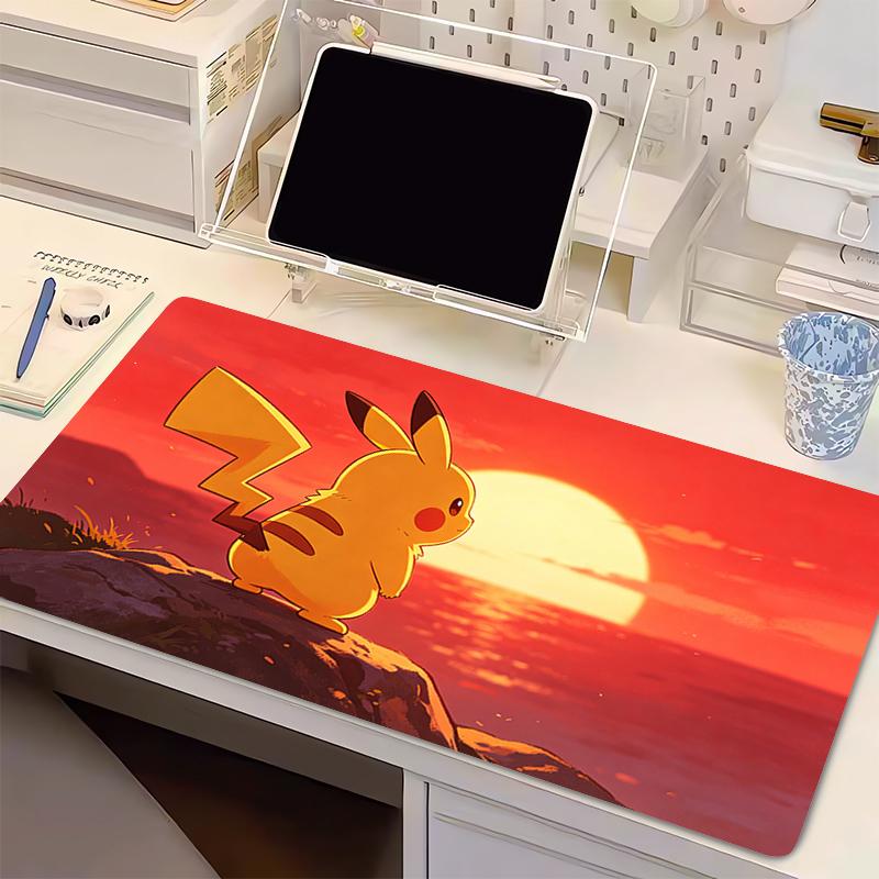 Big MousePad Gamer Extended Mouse Pad Anime Pokemon with Locking Edge Rubber Desk Mat Gaming Accessories Cute Pikachu Mousepad