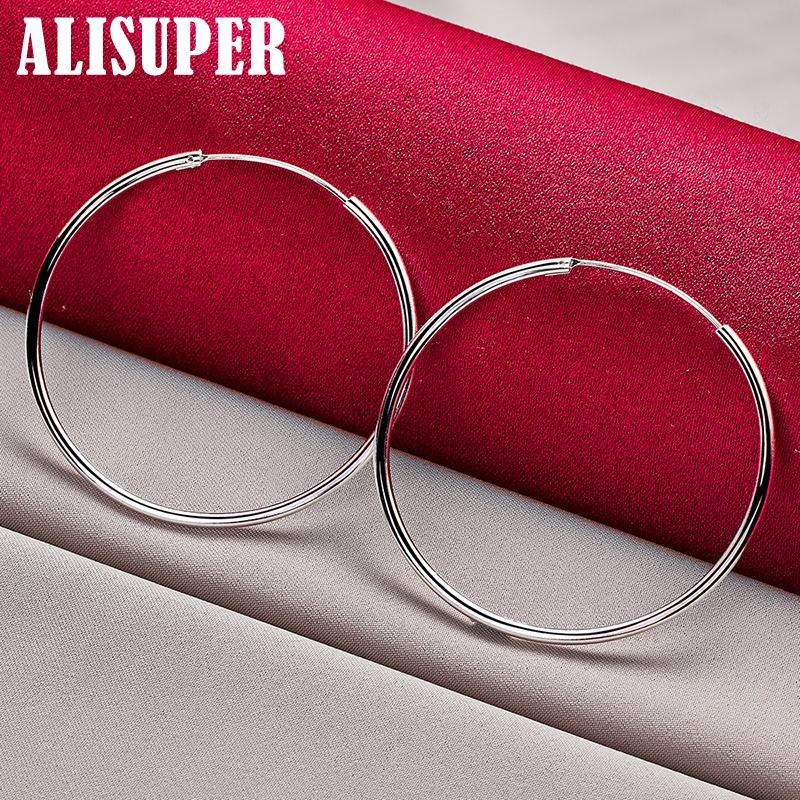 Creolen aus 925er-Sterlingsilber, glatt, 50/60 mm, großer Kreis, Schmuck