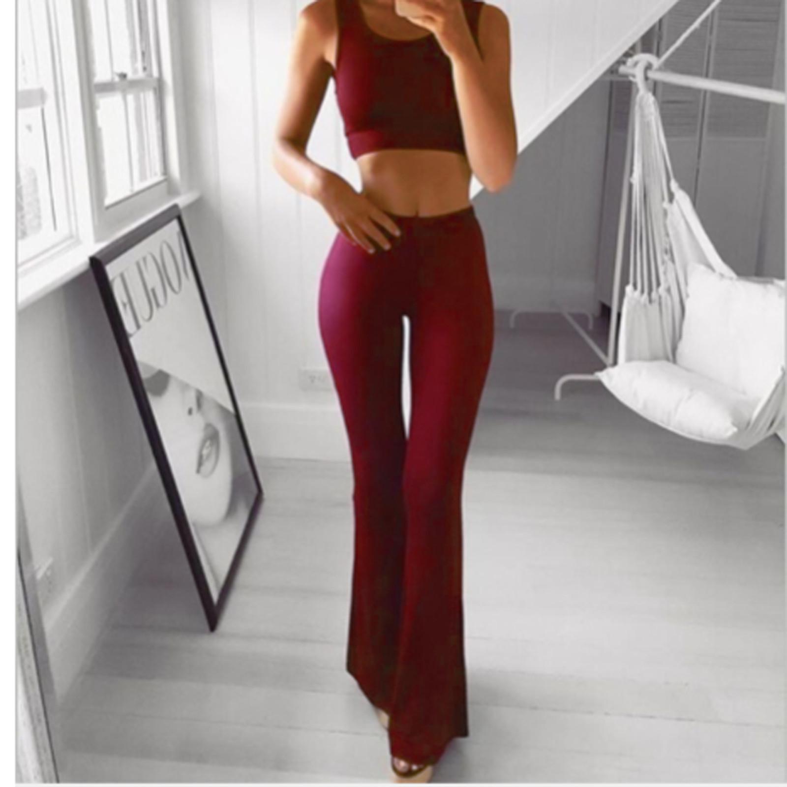 

Women s Sexy Slim Fit Big Flared Yoga Pants Slim Stretch Wide Leg Pants S винний