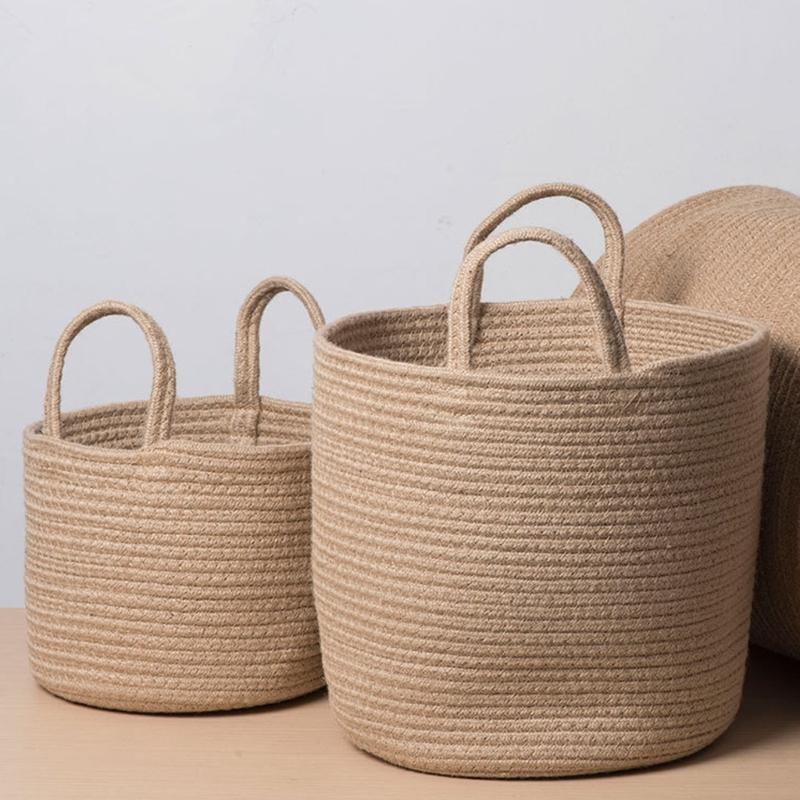 Spacious Handwoven Cotton Rope Basket Delicate Cotton Rope Large Woven Basket Versatile Home Organization Stand Holder