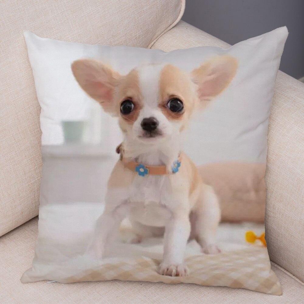 Cute Pet Animal Pillowcase Decorative Cute Puppy Chihuahua Pillowcase Soft Plush Cushion Cover for Car Sofa Home 45x45cm