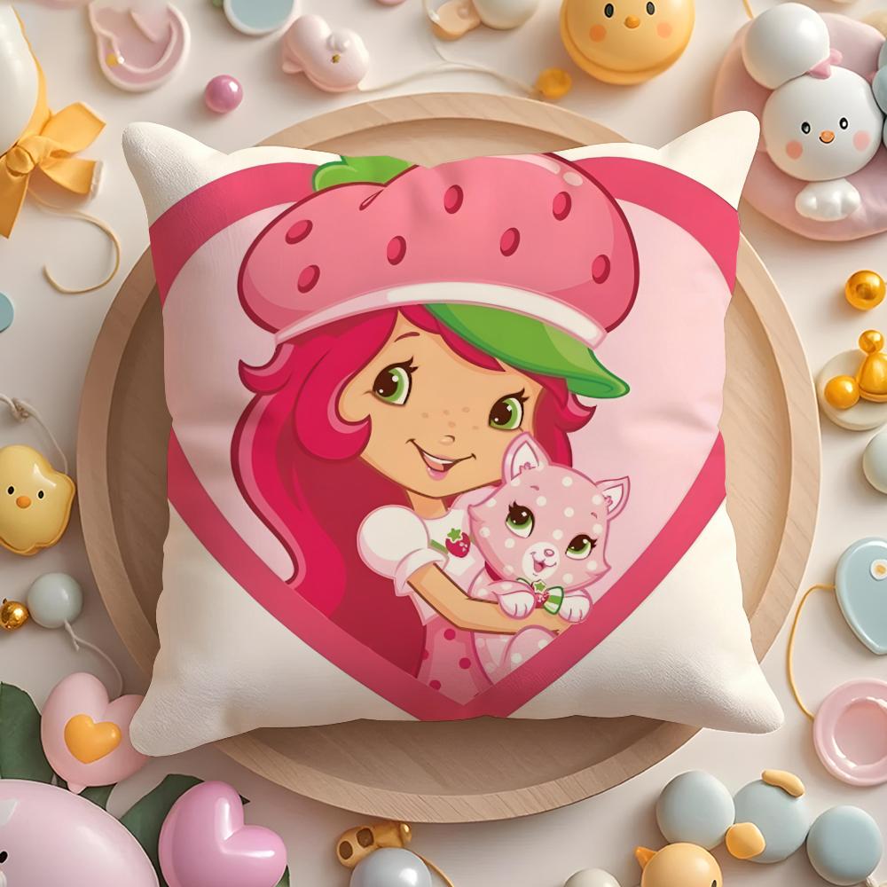 Cartoon S-Strawberry S-Shortcake Cushion Cover Home & Car Multi-Scene Pillow Cover - Reversible, Soft & Durable for Daily Use