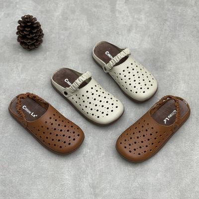 Handmade Genuine Leather Hollow-out Flat Sandals Comfortable Soft Soled Women's Slip-on Shoes