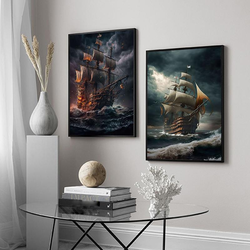 Ocean Sailing Sailboat Canvas Posters and Prints Abstract Painting Wall Art Pictures for Living Room Home Decoration