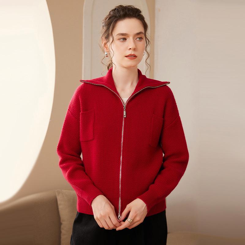 Women's Cashmere Knit Long Sleeve Cardigan - Fashionable, Versatile Lapel Thick Sweater for Autumn & Winter