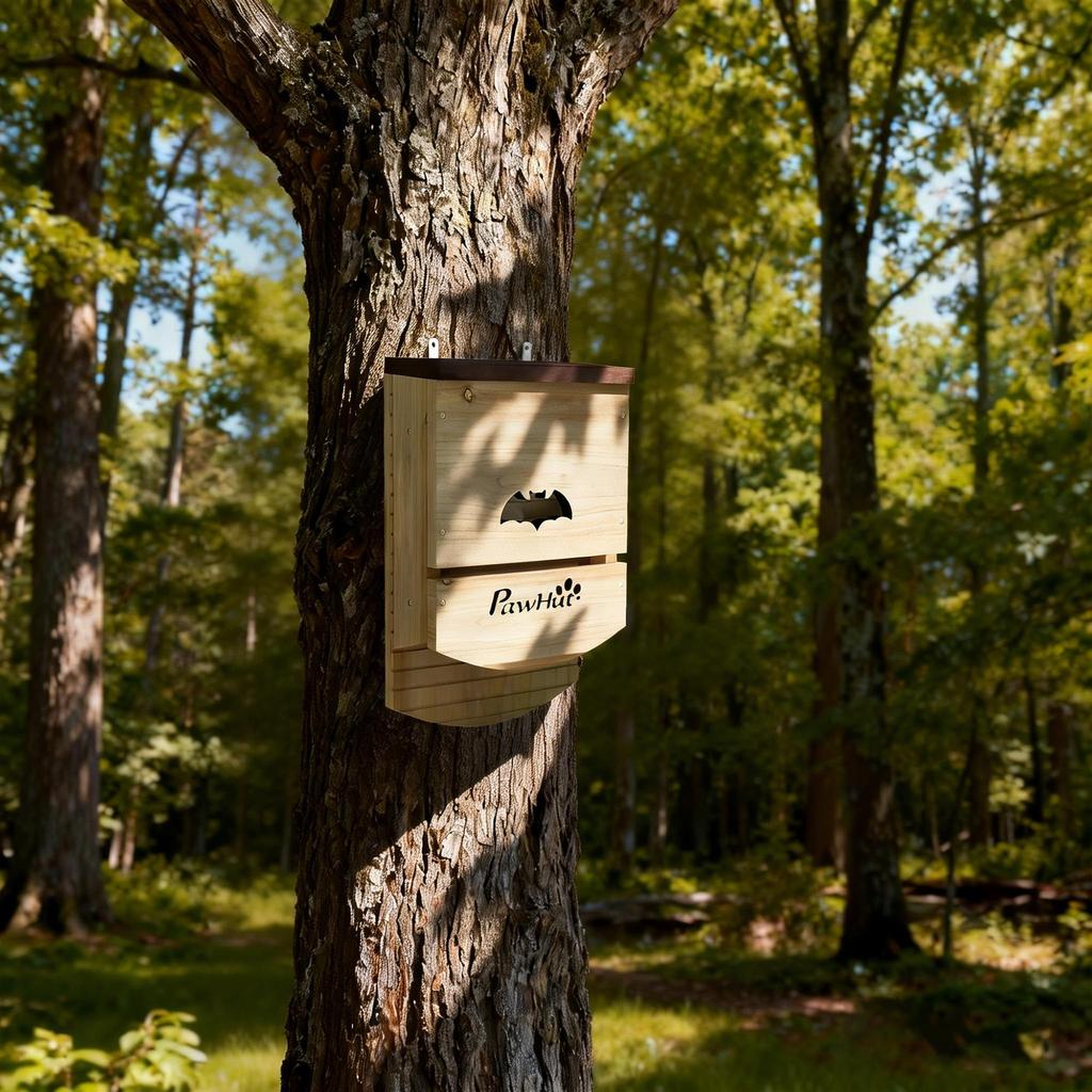 Bat Boxes, Pack of 3 Wooden Bat Houses for Outdoor, Garden, Farm, Easy to Hang, 23 x 9.5 x 36.5 cm, Natural