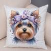 Adorable Watercolor Yorkshire Terrier Floral Bow Print Throw Pillow Cover Gentle Skin Touch Sofa Bedroom Household Decor Present