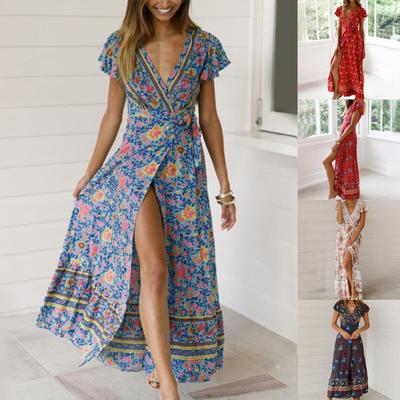 Dress Sexy V-neck Women Floral Print Summer Dress for Holiday