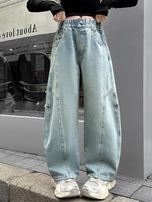 2025 Herbst Mädchenmode Koreanische Gerade Bein Weite Denimhose