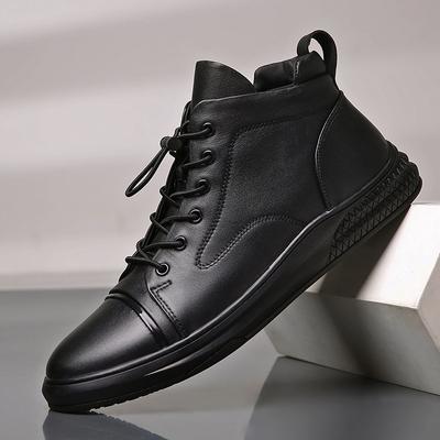 Fashion Genuine Leather Men's Casual Shoes Fashion High Top Sneakers Shoes Winter Wool Fur Warm Men Boots Outdoor Snow Non-Slip Footwear