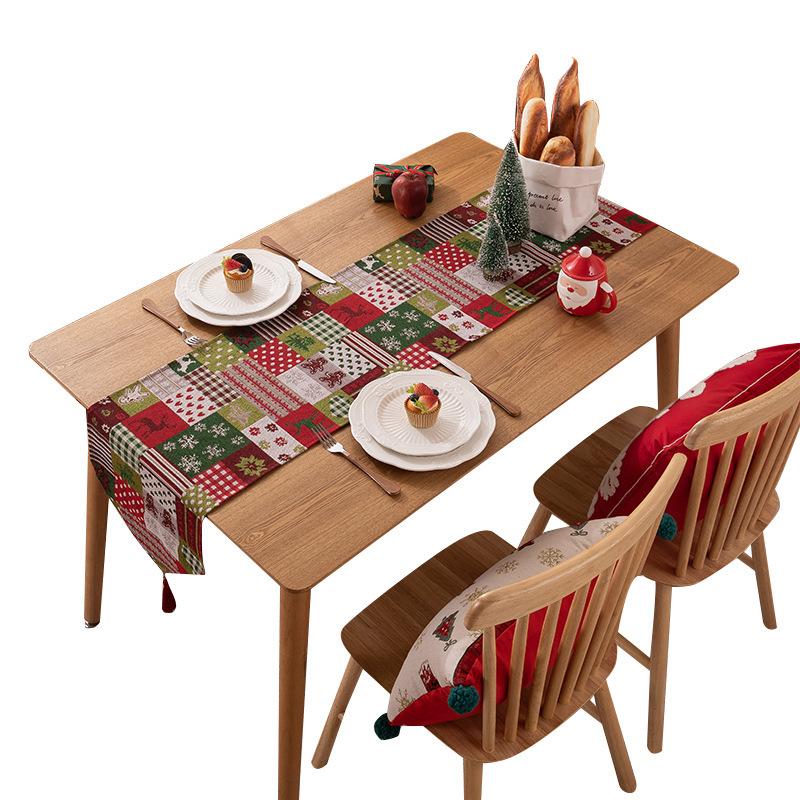 Polyester Cotton Color Woven Jacquard Elk Snowflake Christmas Flower Coffee Table Tablecloth Table Cloth Christmas Decorative Table Flag