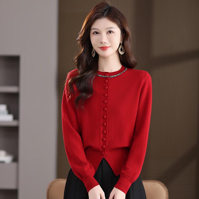 Fengmao Women's Pure Wool Knit Cardigan Sweater