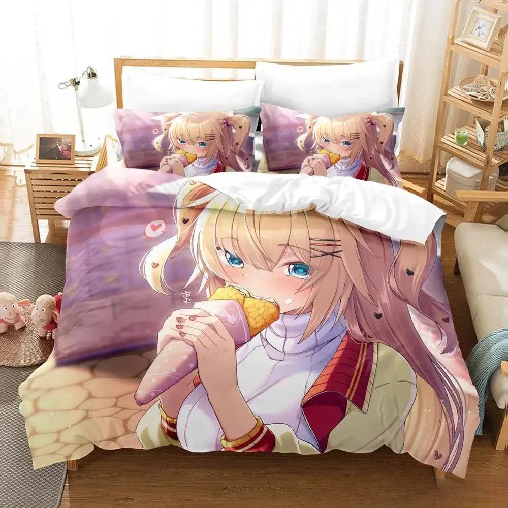Kawaii Akai Haato Zestaw Pościeli Pojedynczy Bliźniak Pełny Queen King Size Zestaw na Łóżko Sypialnia dla Dorosłych Dzieci Zestawy Poszewek na Kołdrę z Nadrukiem 3D Łóżko Anime