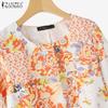 ZANZEA Women Casual Round Neck Loose Short Sleeve Floral Blouse