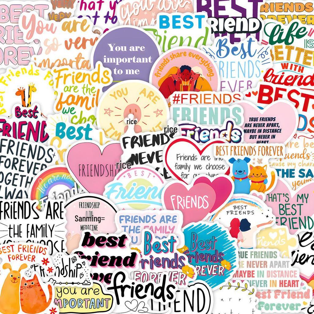 50 PVC Sheets: Friendship Motivational Phrase Stickers for DIY Journals and Decoration