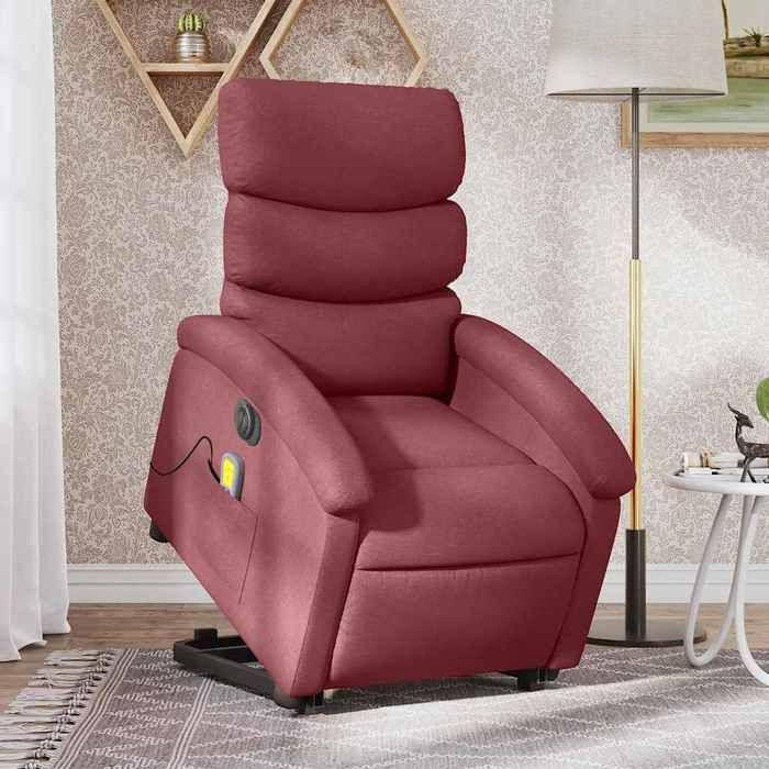 VidaXL Electric Massage Recliner Burgundy Red Fabric 3204017