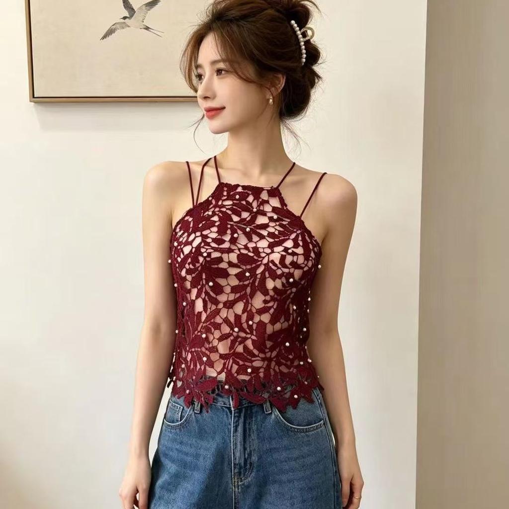 Sling vest outer wear neck lace D beads summer sexy temperament versatile fashion beauty back with clothes
