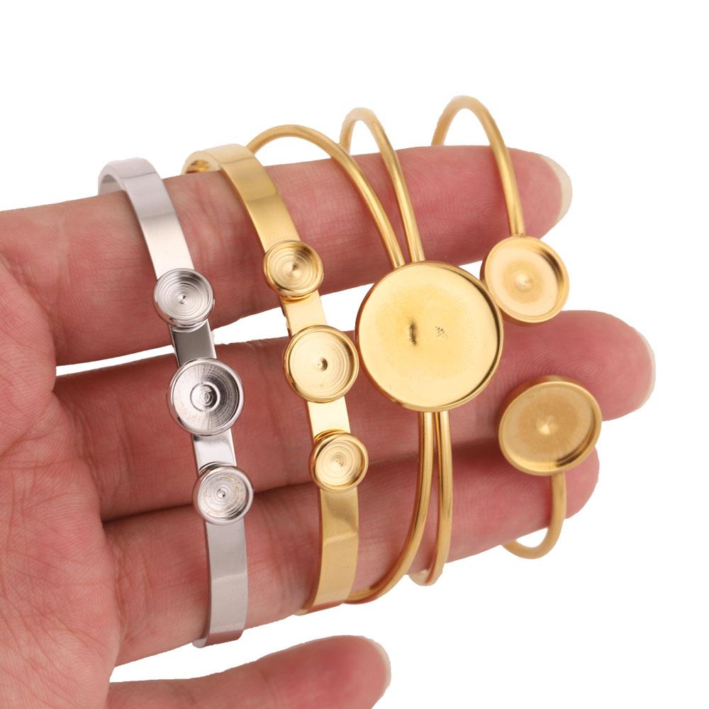 2 Stück Verstellbare Edelstahl Goldplattierte Armbänder Schmuckzubehör Passend für 12mm Cabochon Basis DIY Armband zur Schmuckherstellung